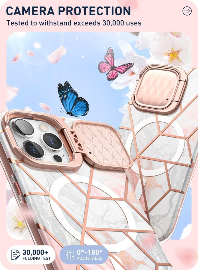 آي-بلاسون جراب i-Blason Cosmo المغناطيسي لهاتف iPhone 15 Pro Max مع MagSafe وغطاء للكاميرا وحامل، جراب هاتف نحيف يغطي كامل الجسم لهاتف iPhone 15 Pro Max مع واقي شاشة مدمج وحامل (رخامي) - Image 4