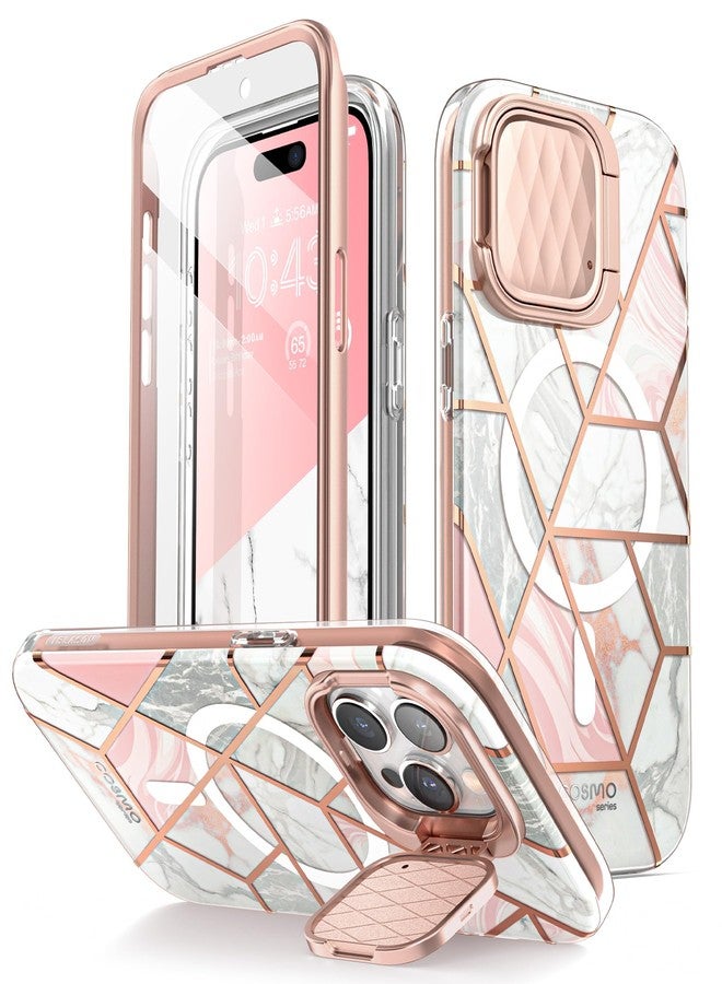 آي-بلاسون جراب i-Blason Cosmo المغناطيسي لهاتف iPhone 15 Pro Max مع MagSafe وغطاء للكاميرا وحامل، جراب هاتف نحيف يغطي كامل الجسم لهاتف iPhone 15 Pro Max مع واقي شاشة مدمج وحامل (رخامي) - Image 1