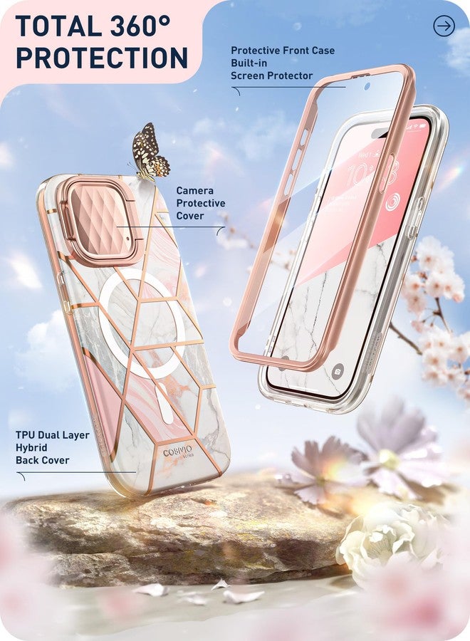 آي-بلاسون جراب i-Blason Cosmo المغناطيسي لهاتف iPhone 15 Pro Max مع MagSafe وغطاء للكاميرا وحامل، جراب هاتف نحيف يغطي كامل الجسم لهاتف iPhone 15 Pro Max مع واقي شاشة مدمج وحامل (رخامي) - Image 3