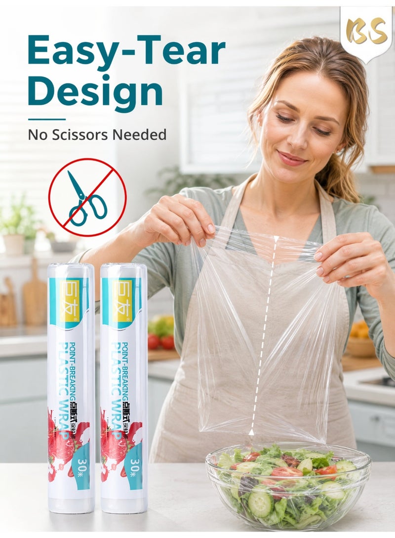 BS 2-Roll Pack: Food-Grade PE Perforated Cling Film | 30cm × 30m per Roll | Temperature Resistant (-60°C to 110°C) — Freezer & Microwave Safe | Perforated Design: Tears Cleanly by Hand | Powerful Freshness-Locking Seal & Anti-Oxidation Protection | Versatile Use: Ideal for Both Refrigerators and Microwaves - Image 5