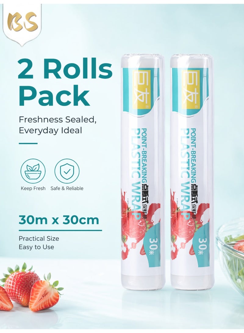 BS 2-Roll Pack: Food-Grade PE Perforated Cling Film | 30cm × 30m per Roll | Temperature Resistant (-60°C to 110°C) — Freezer & Microwave Safe | Perforated Design: Tears Cleanly by Hand | Powerful Freshness-Locking Seal & Anti-Oxidation Protection | Versatile Use: Ideal for Both Refrigerators and Microwaves - Image 4