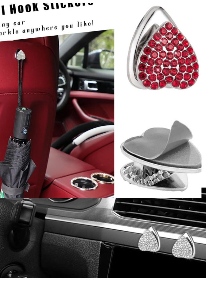 خطاف ومنظم سيارة ذاتي لاصق مرصع بكريستال بلون أحمر لامع لاضافة لمسة أناقة لديكور السيارة يستخدم للتنظيم وتعليق الاسلاك والسماعات والكمام والحقائب - Image 2