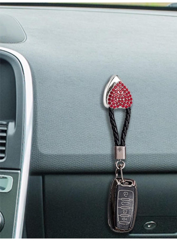 خطاف ومنظم سيارة ذاتي لاصق مرصع بكريستال بلون أحمر لامع لاضافة لمسة أناقة لديكور السيارة يستخدم للتنظيم وتعليق الاسلاك والسماعات والكمام والحقائب - Image 4