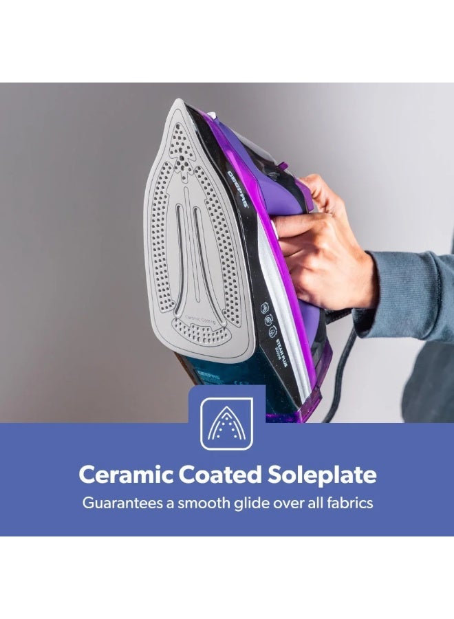 GEEPAS Ceramic Steam Iron Temperature Control Ceramic Sole Plate Wet And Dry Self Cleaning Function Powerful Steam Burst 480 ML Water Tank 3000W 480 ml 3000 W GSI24025N Multicolor - Image 4