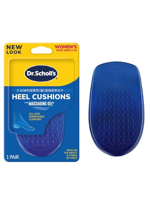 Dr. Scholl’s Comfort & Energy Heel Cushions with Massaging Gel (1 Pair) for Women Size 6–10 – All-Day Shock Absorption & Heel Comfort Support