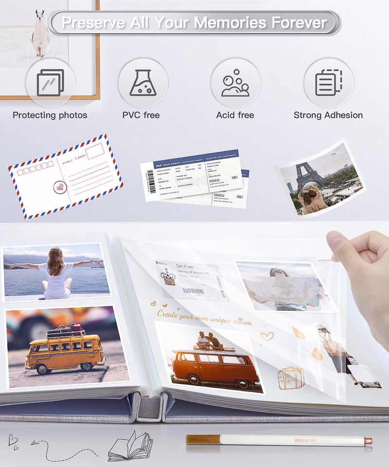 Popotop Photo Album Self Adhesive Scrapbook Album for 4x6 5x7 8x10 Pictures DIY Photo Book as Scrapbooking Supplies Kits, Birthday Gifts for Women Mom Wedding Baby Family Travel - Image 4