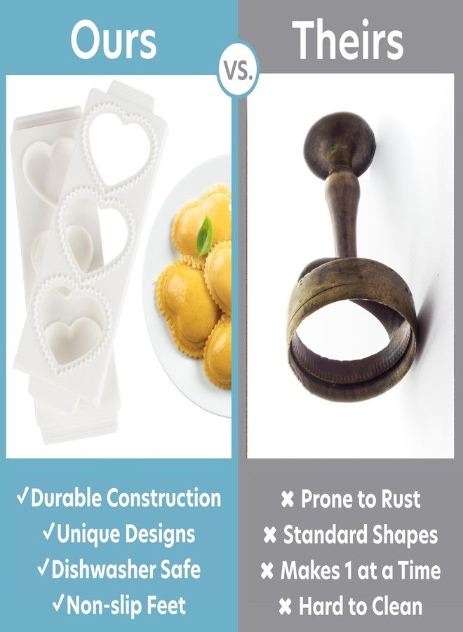 كوتشينا برو قوالب رافيولي جامبو على شكل قلب 3 بوصات - صانع معكرونة محشوة منزلية الصنع - صينية ومكبس من قطعتين يصنعان 3 حبات رافيولي محشوة كبيرة في المرة الواحدة، سهلة الاستخدام والتنظيف - أضف لمسة رومانسية إلى عشاءك الإيطالي القادم، هدية مثالية لها أو له - Image 4