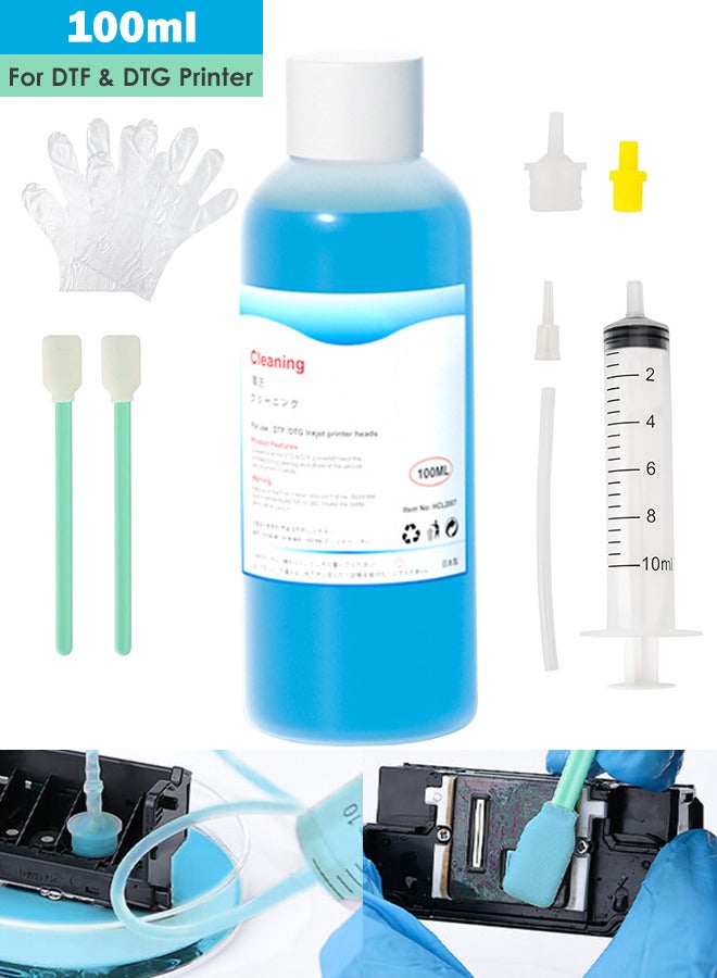 100ml DTF Cleaning Kit DTF Printer Cleaning Solution Universal Print Head Cleaner Kit for Any DTF DTG Printers, Printhead Cleaning Solution for Epson ET8550 L1800 XP600 XP15000 Ink Printer and Other Direct Transfer Film Printers  - Image 1