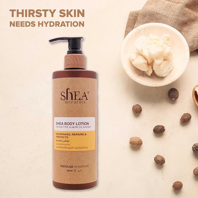 Shea Miracles Shea Body Lotion Almond Oil & Honey | 300 ml | Ultra-Hydrating Daily Moisturizer with Crude Shea Butter, Vitamin E & Honey | For Dry & Sensitive Skin | Non-Greasy Formula - Image 2