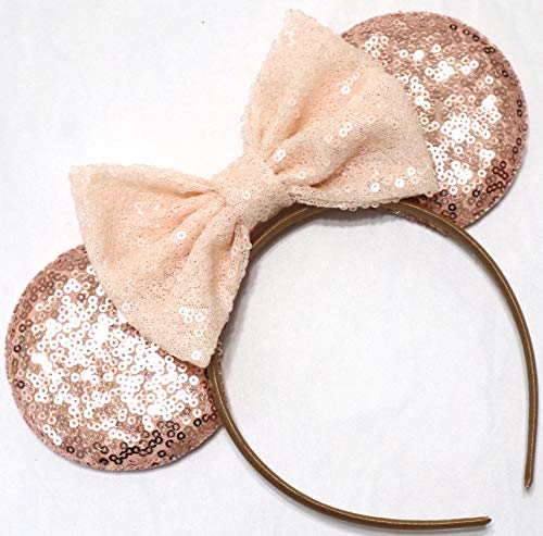 CLGIFT Rose Gold, Beige, Bridal Wedding, Silver, Blue, Rainbow Sparkle, Classic Red Sequin Minnie Ears - Image 1