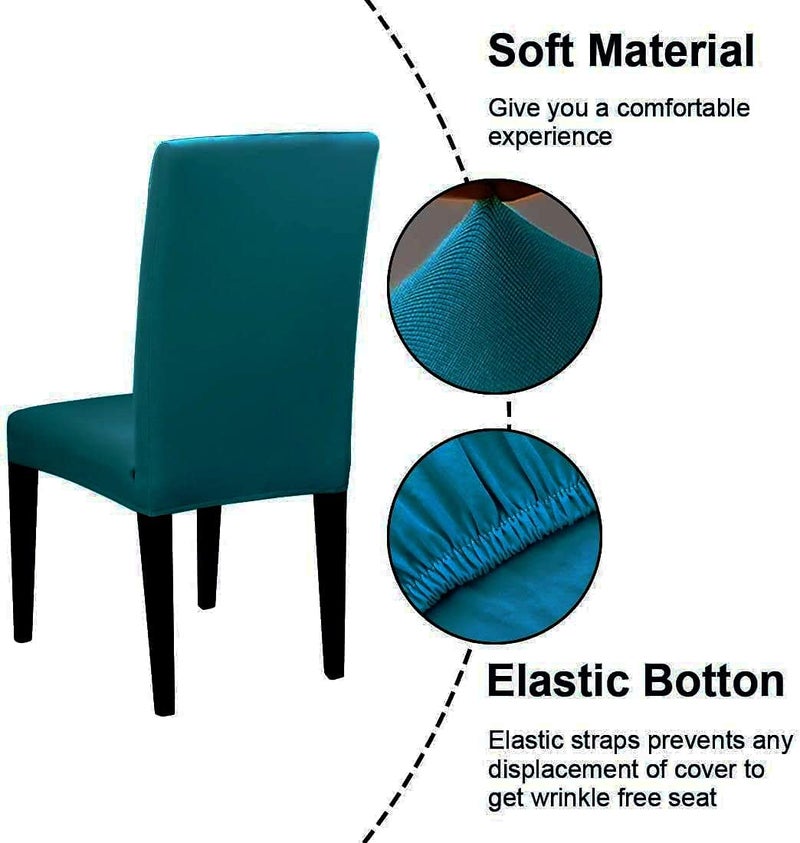 BRIDA Polyester Stretchable Solid Plain Dining Chair Covers (6 Chair Cover, Teal Green) - Image 2