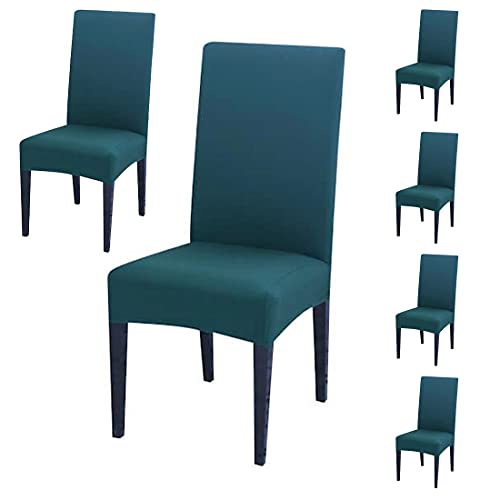 BRIDA Polyester Stretchable Solid Plain Dining Chair Covers (6 Chair Cover, Teal Green) - Image 1