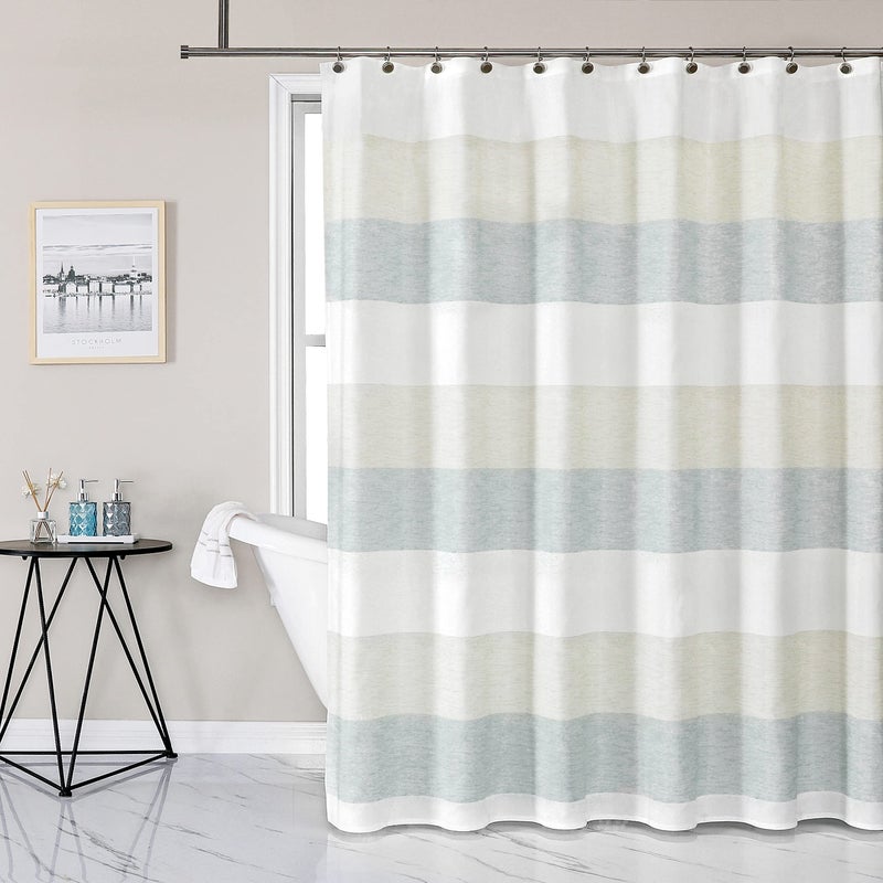 Central Park Gray Tan Stripe Fabric Shower Curtain Water Resistant Color Block Stripe Print Bathroom Spa Hotel Decorative Shower Curtain Liner with 12 Grommets(Grey Green/Tan, 70"x72") - Image 1