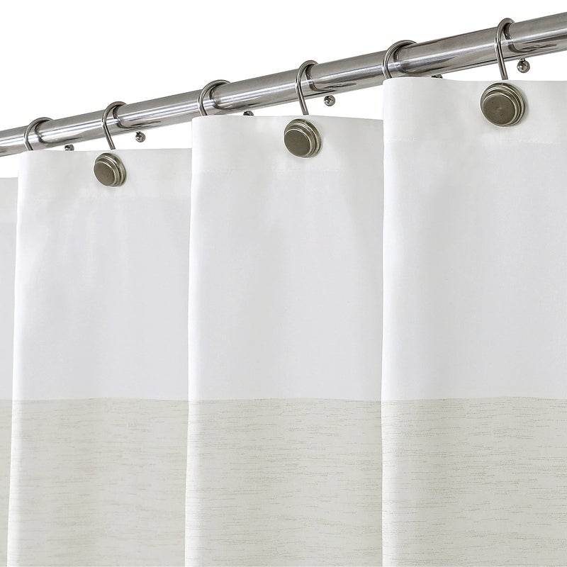 Central Park Gray Tan Stripe Fabric Shower Curtain Water Resistant Color Block Stripe Print Bathroom Spa Hotel Decorative Shower Curtain Liner with 12 Grommets(Grey Green/Tan, 70"x72") - Image 2