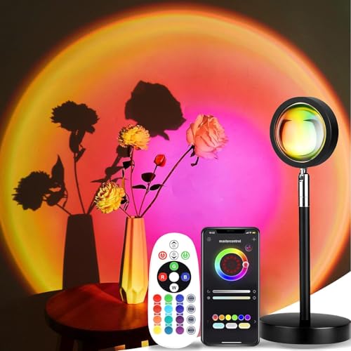 LEKEONE Sunset Lamp Projection, Sunset Night Light Rainbow Projector 180° 16 Color Changing 4 Modes, Vlog, Photography, Decorative, Party Decor, Gift for Women(16 Color) (red) (red) - Image 1