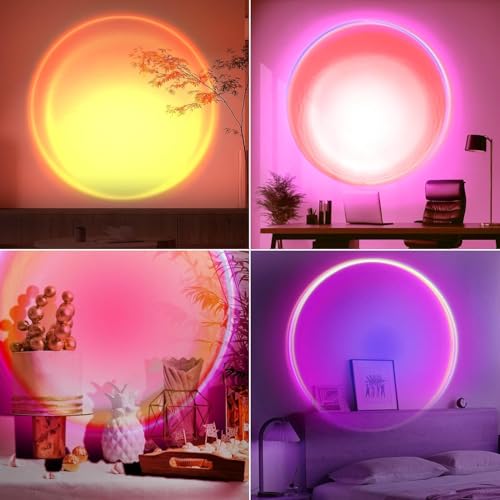 LEKEONE Sunset Lamp Projection, Sunset Night Light Rainbow Projector 180° 16 Color Changing 4 Modes, Vlog, Photography, Decorative, Party Decor, Gift for Women(16 Color) (red) (red) - Image 3