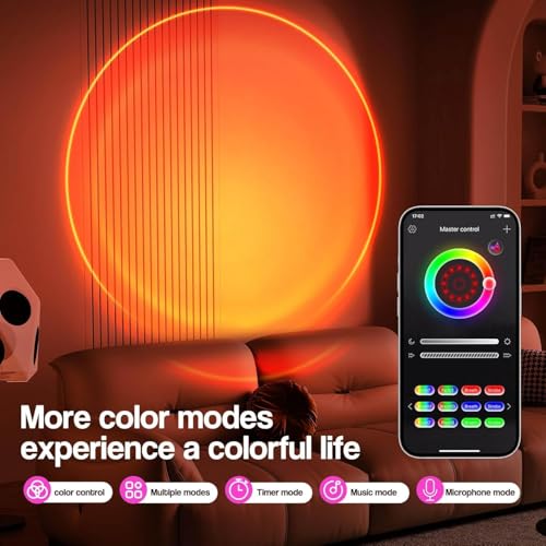 LEKEONE Sunset Lamp Projection, Sunset Night Light Rainbow Projector 180° 16 Color Changing 4 Modes, Vlog, Photography, Decorative, Party Decor, Gift for Women(16 Color) (red) (red) - Image 4