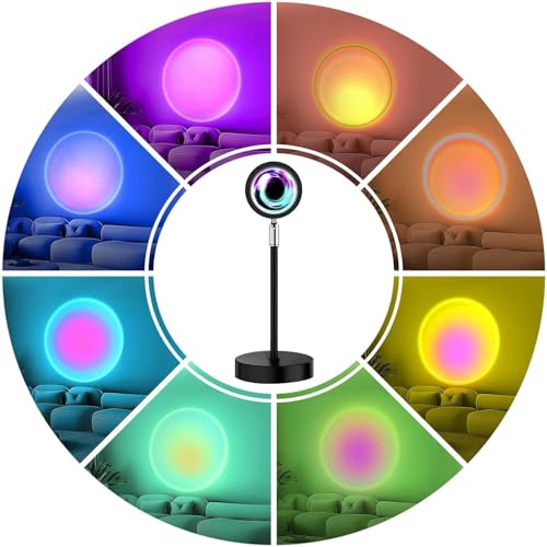 LEKEONE Sunset Lamp Projection, Sunset Night Light Rainbow Projector 180° 16 Color Changing 4 Modes, Vlog, Photography, Decorative, Party Decor, Gift for Women(16 Color) (red) (red) - Image 2