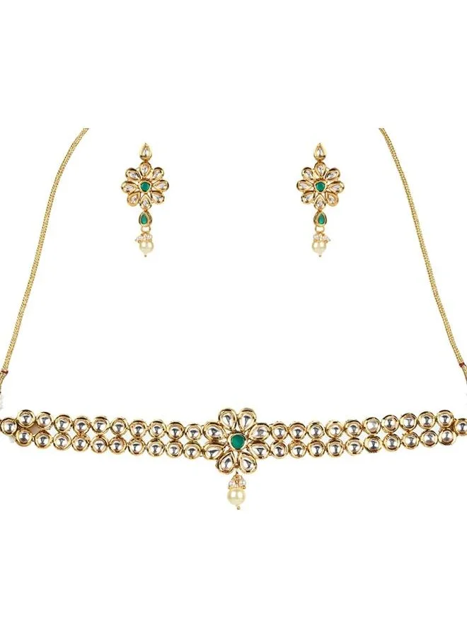 VOYLLA Kundan Gold Plated Brass Necklace Set