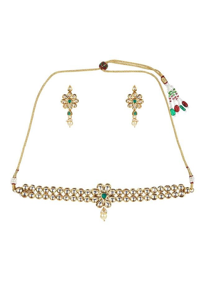 VOYLLA Kundan Gold Plated Brass Necklace Set  - Image 2