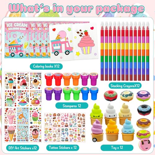 Cinrobiye 72 Pcs Ice Cream Party Favors Bulk Candyland Donut Birthday Goodie Bag Fillers Sweet Candy Party Coloring Books with Rainbow Crayons DIY Craft Kit for Summer Party Gift Exchange - Image 5
