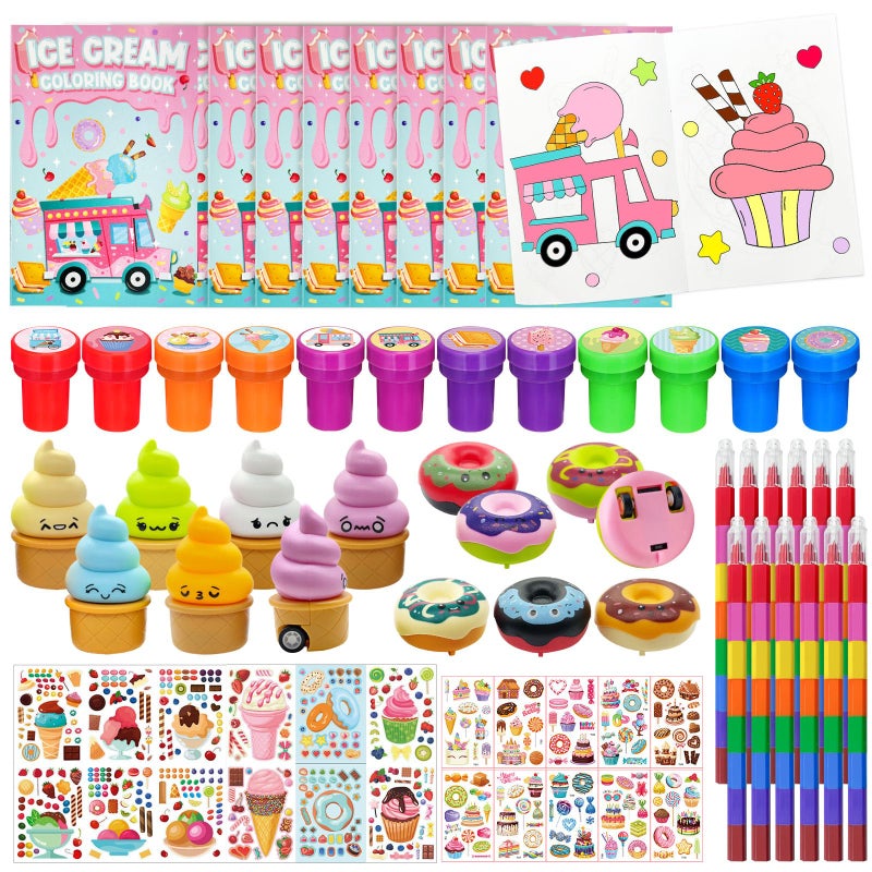 Cinrobiye 72 Pcs Ice Cream Party Favors Bulk Candyland Donut Birthday Goodie Bag Fillers Sweet Candy Party Coloring Books with Rainbow Crayons DIY Craft Kit for Summer Party Gift Exchange - Image 3