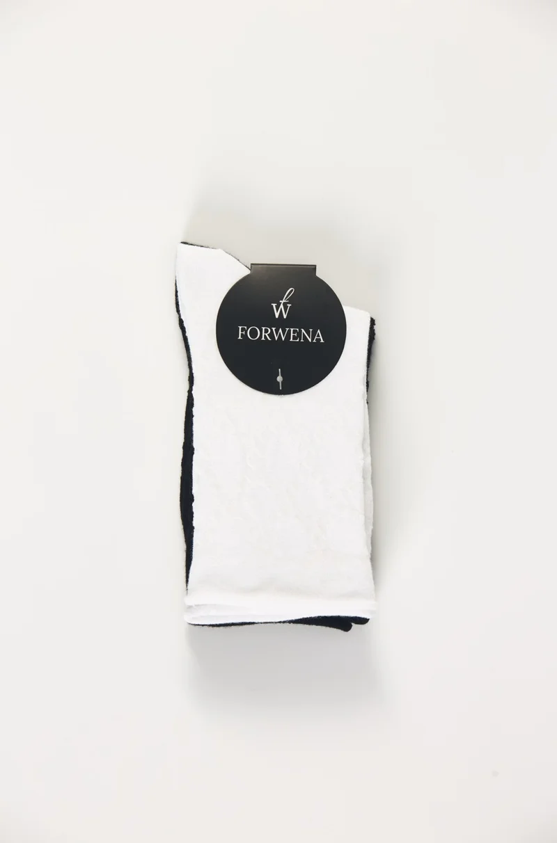 Forwena 2 Pack White and Black Knitted Patterned Modal Elastic Seamless Women's Socks