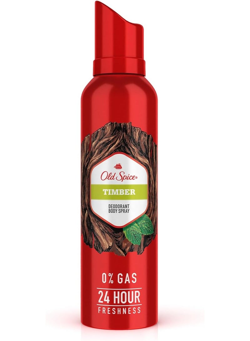 Old Spice TIMBER No Gas 24 hour Long Lasting Freshness Deodorant Perfume Body Spray For Men, 140ml - Image 1
