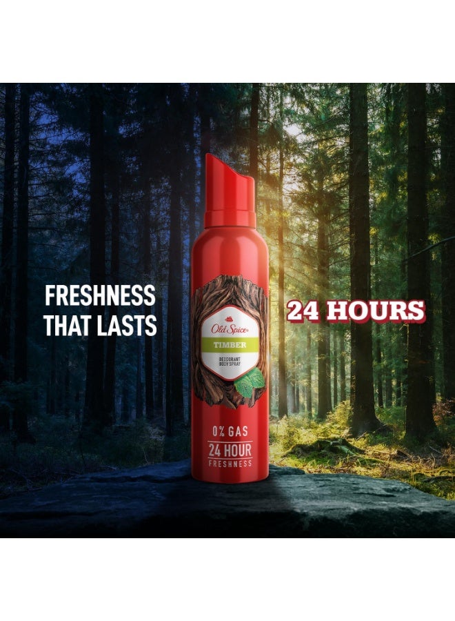 Old Spice TIMBER No Gas 24 hour Long Lasting Freshness Deodorant Perfume Body Spray For Men, 140ml - Image 4