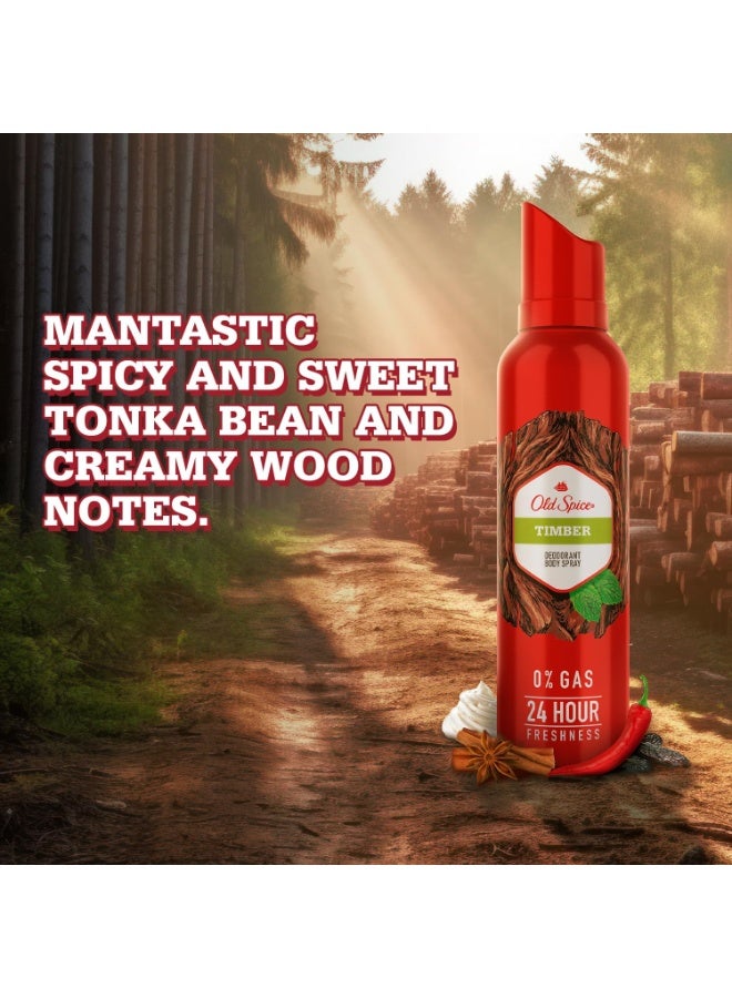 Old Spice TIMBER No Gas 24 hour Long Lasting Freshness Deodorant Perfume Body Spray For Men, 140ml - Image 2
