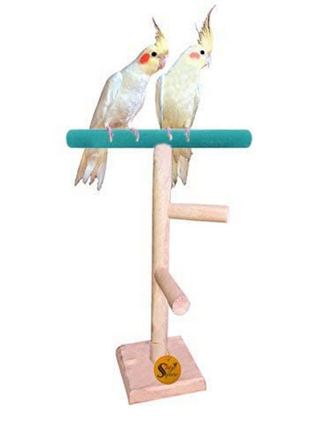 Sage Square 13Inches / 33Cm Natural Wood Training,Climbing, Exercise 2 Stairs Playful Perch Bird Top Sand Toy/Bird Stand  - Image 1