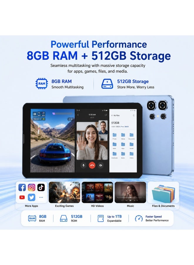 Modio Tab M132 8-Inch Android 13 Tablet, 8GB RAM 512GB Storage, 5000mAh, Dual SIM, WiFi, Keyboard & Accessories – Blue - Image 4