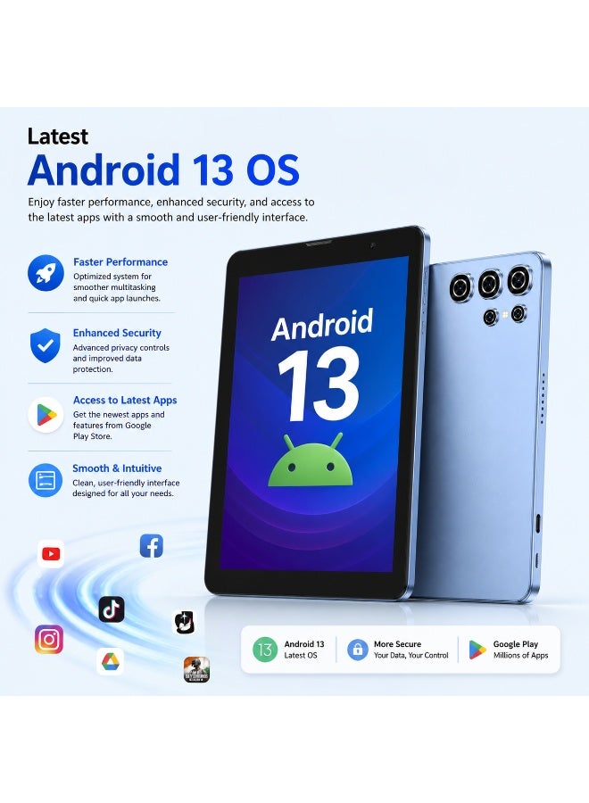 Modio Tab M132 8-Inch Android 13 Tablet, 8GB RAM 512GB Storage, 5000mAh, Dual SIM, WiFi, Keyboard & Accessories – Blue - Image 3