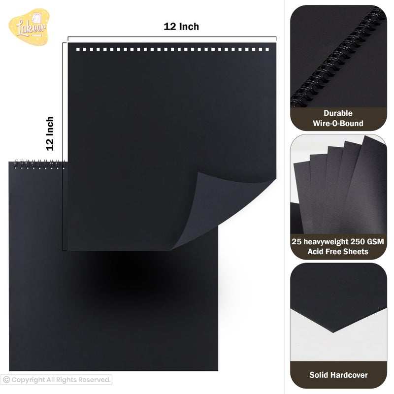 Lakeer Black Sketchbook - 12x12 inch|250 GSM-25 Sheets, for Sketching, Drawing, Panting, etc - Image 2