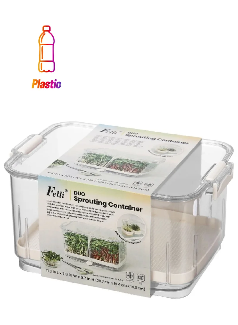 Felli BPA-Free Refrigerator Safe Duo Sprouting Container Clear and White 5.7 x 7.6 x 11.3 Inch NVBGPK11A-060
