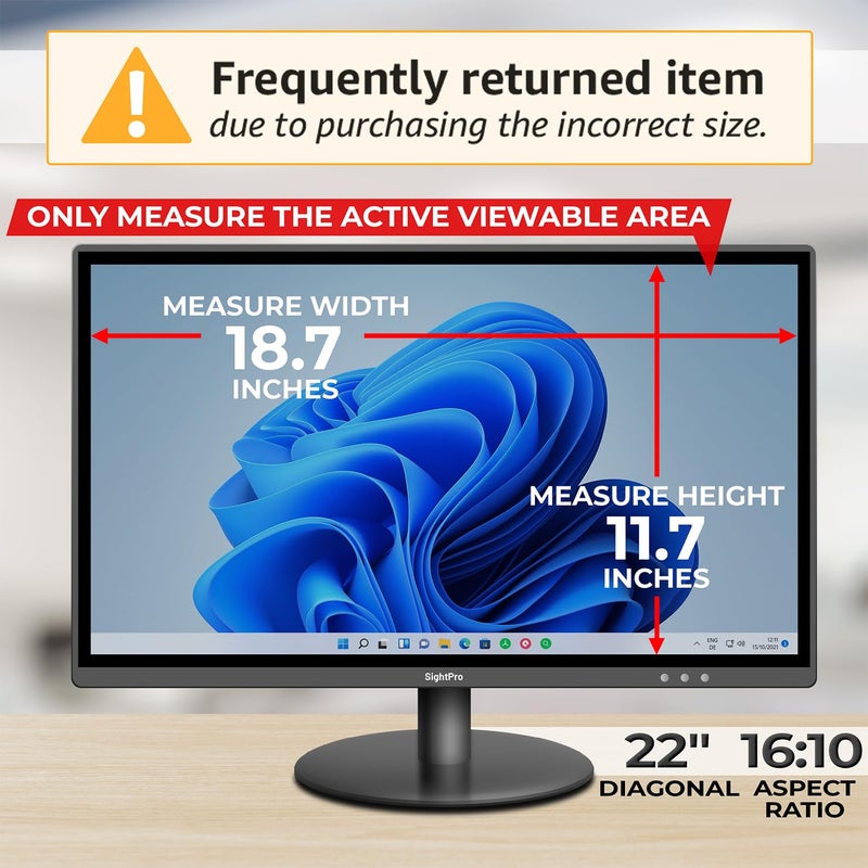 SightPro 22 Inch 16:10 Computer Privacy Screen Filter for Monitor - Privacy Shield and Anti-Glare Protector - Image 2