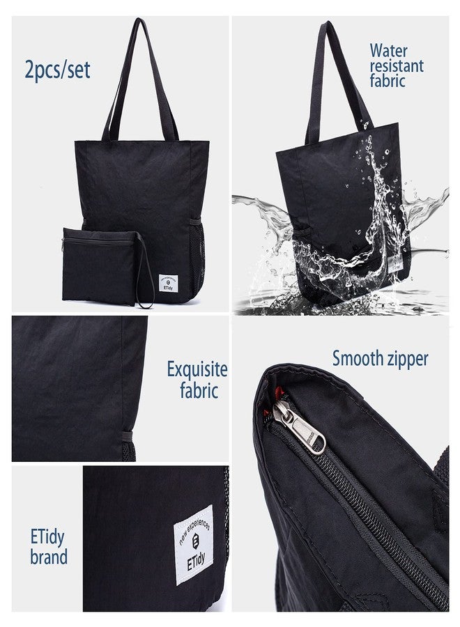 ETidy Large Capacity Foldable Tote Bag With Zipper Water-resistant SandproofWomen Beach Bag Handbag GymBag Travel ShoppingBag, Pink Lily, Large, Casual Daily Use - Image 4