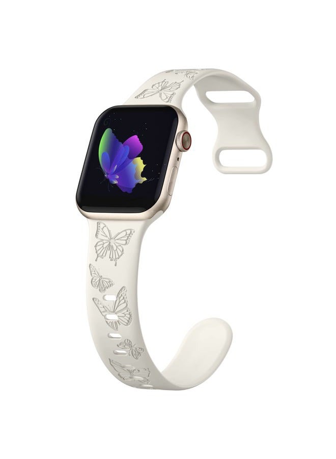IKANFI Butterfly Engraved Bands Compatible with Apple Watch Band 45mm 44mm 42mm Women, Silicone Butterfly Sport Embossed Strap for iWatch Bands Series SE 8 7 6 5 4 3 2 1-Butterfly-SL42 - Image 3