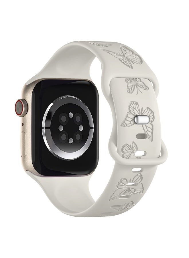 IKANFI Butterfly Engraved Bands Compatible with Apple Watch Band 45mm 44mm 42mm Women, Silicone Butterfly Sport Embossed Strap for iWatch Bands Series SE 8 7 6 5 4 3 2 1-Butterfly-SL42 - Image 2