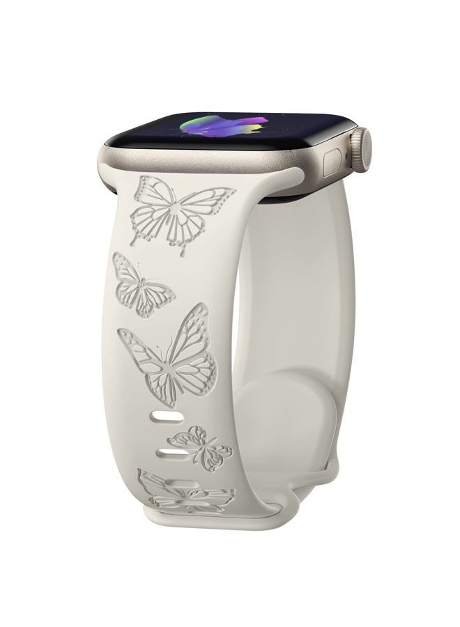 IKANFI Butterfly Engraved Bands Compatible with Apple Watch Band 45mm 44mm 42mm Women, Silicone Butterfly Sport Embossed Strap for iWatch Bands Series SE 8 7 6 5 4 3 2 1-Butterfly-SL42 - Image 1