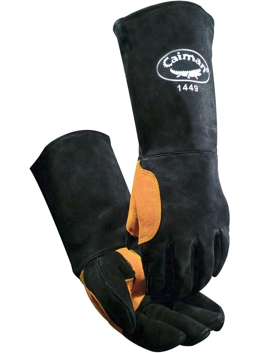 Caiman Caiman Premium Split Cowhide Leather Welding Gloves Aerofoam Lining Heatflect Aluminized Insulation Black Large 1449 