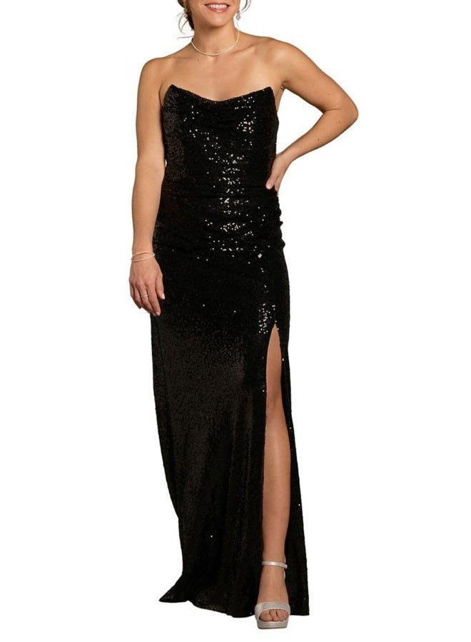 David's Bridal Sculpted Strapless Neckline Sequin Sheath Dress, Black, 16 - Image 1