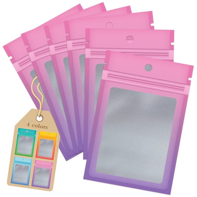 100 PCS RESEALABLE SMELL PROOF BAGS FOR FOOD STORAGEGRADIENT CLEAR CUTE MYLAR BAGS FOR SMALL BUSINESS FOIL POUCH ZIPPER PACKAGING BAG FOR SAMPLE JEWELRY EYELASH GLOSSPINK PURPLE3147IN