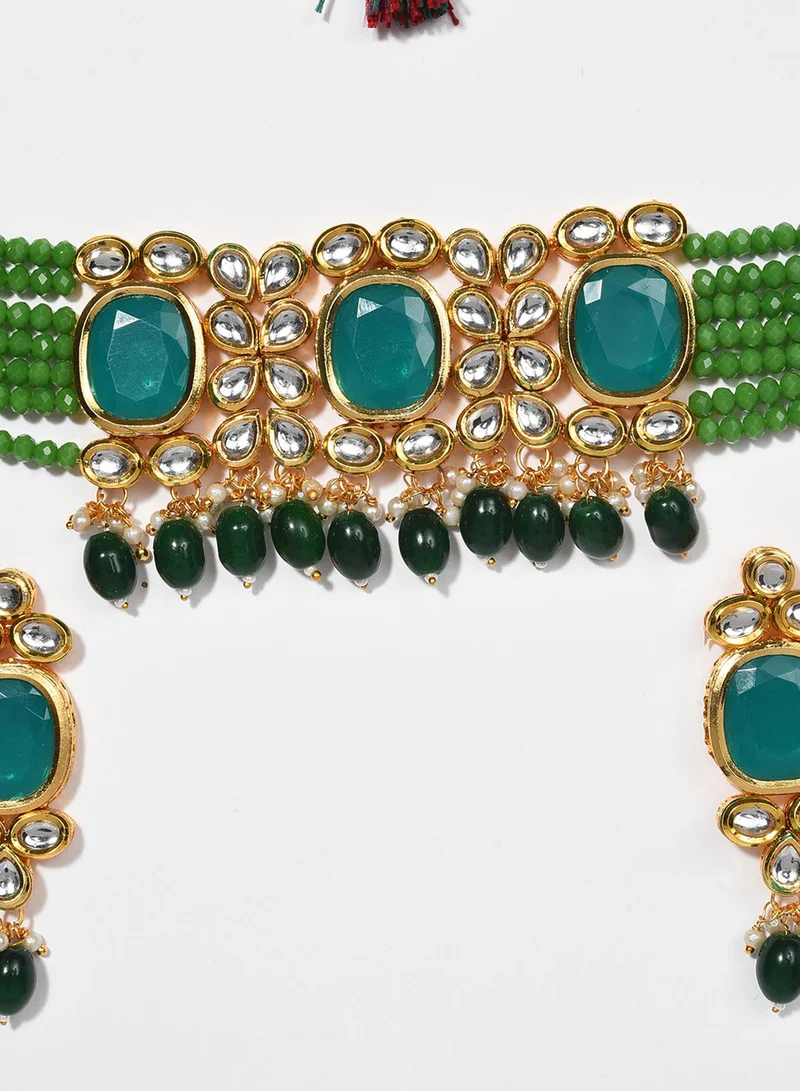 SOHI Green Stone-Studded Stone Choker Artificial Jewellery Set