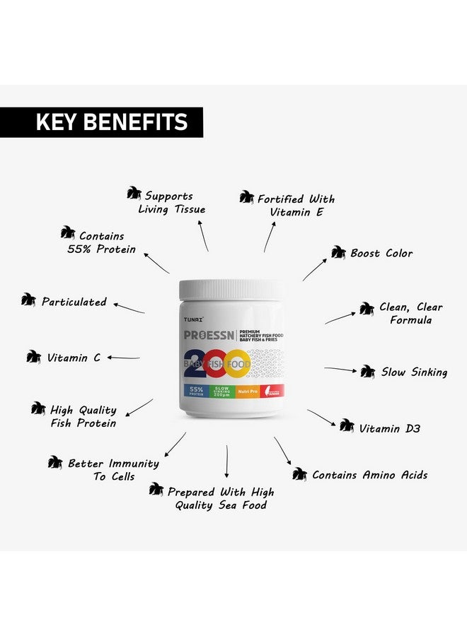 طعام سمك بيبي فرايز للصغار بعمر 10 أيام | 35 جرام | حبيبات بروتين 55% بطيئة الغرق بحجم 200 ميكرون، الأفضل للنمو السريع والعظام القوية، عبوة واحدة - Image 3