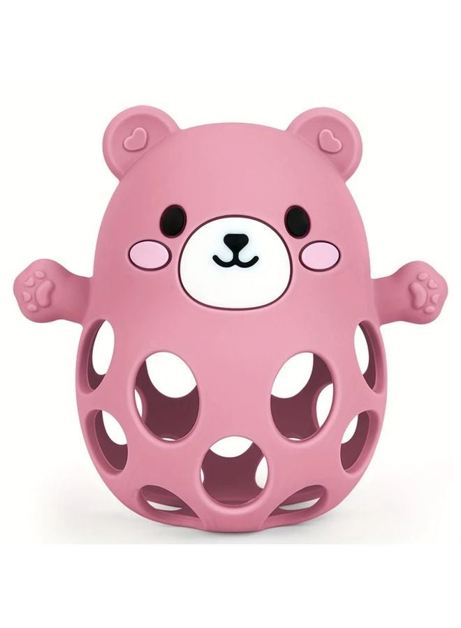 Rose Pink Baby Bear Grasp Ball Toy Hollow Easy Grip Design Infant Motor Skill Development - Image 1