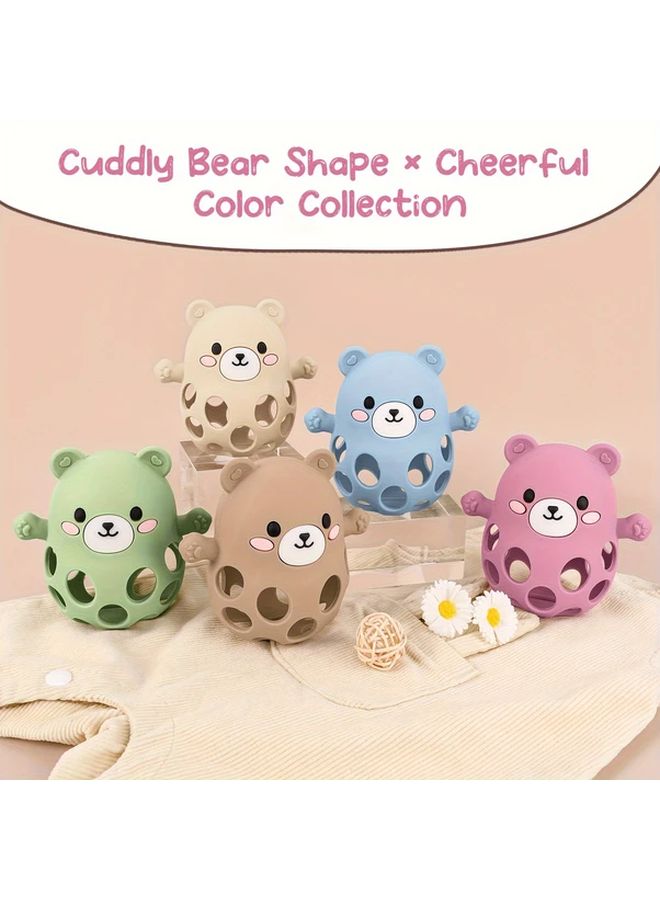 Rose Pink Baby Bear Grasp Ball Toy Hollow Easy Grip Design Infant Motor Skill Development - Image 2