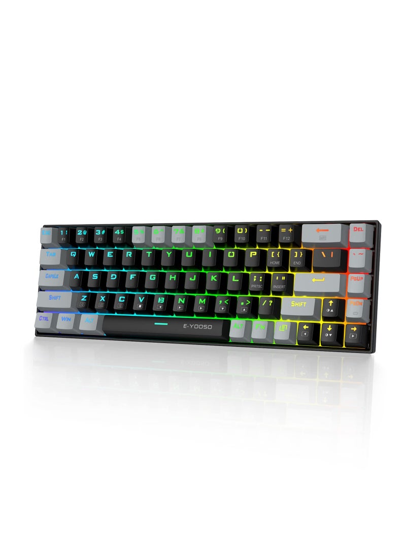إي-يوسو لوحة مفاتيح ألعاب RGB بنسبة 65%، لوحة مفاتيح ميكانيكية سلكية مكونة من 68 مفتاحًا باللون الأزرق، وكابل USB-C قابل للفصل، ومفاتيح أسهم منفصلة لألعاب المكتب - أسود رمادي - Image 1