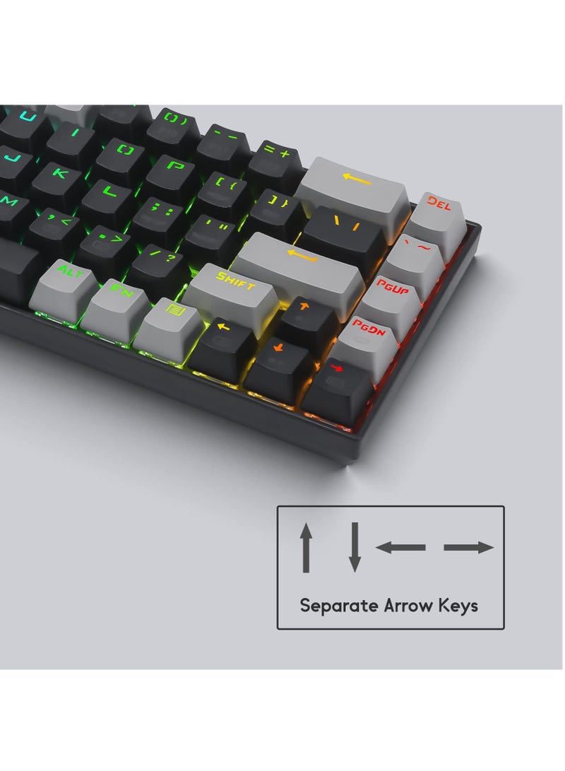 إي-يوسو لوحة مفاتيح ألعاب RGB بنسبة 65%، لوحة مفاتيح ميكانيكية سلكية مكونة من 68 مفتاحًا باللون الأزرق، وكابل USB-C قابل للفصل، ومفاتيح أسهم منفصلة لألعاب المكتب - أسود رمادي - Image 5