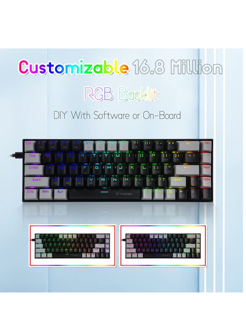 إي-يوسو لوحة مفاتيح ألعاب RGB بنسبة 65%، لوحة مفاتيح ميكانيكية سلكية مكونة من 68 مفتاحًا باللون الأزرق، وكابل USB-C قابل للفصل، ومفاتيح أسهم منفصلة لألعاب المكتب - أسود رمادي - Image 3
